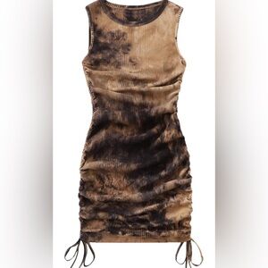 NWT-XL Women 2024 Ruched Bodycon Dress Tie Dye Mini Dress